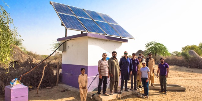 Solar water wells in a school and mosque